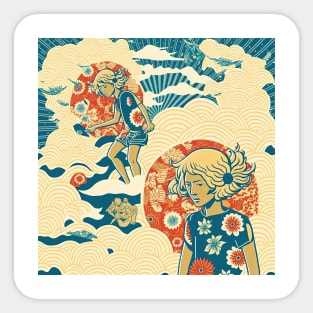 Japanese Surfers Sticker